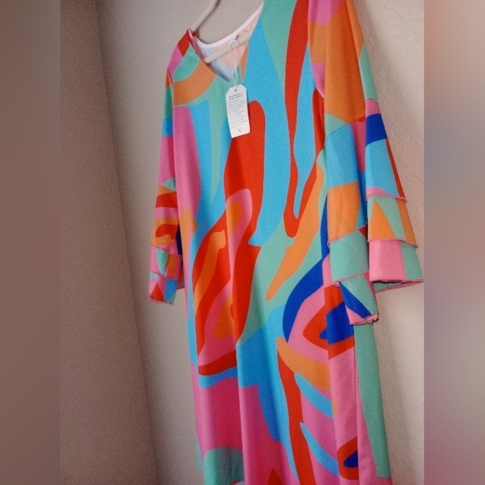 Casual Colorful V-neck Dress Size L - Picture 2 of 8